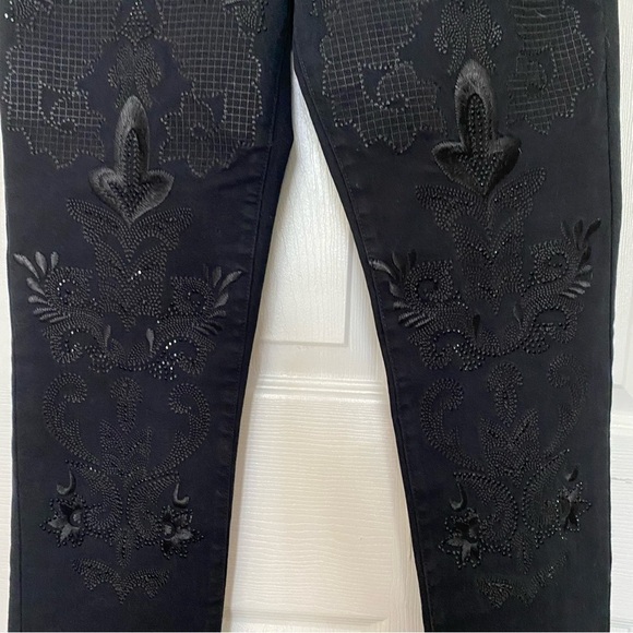 Juicy Couture Black Embroidery Beads Denim Skinny Stretch Boho Cowgirl Jeans 29 - Picture 5 of 15